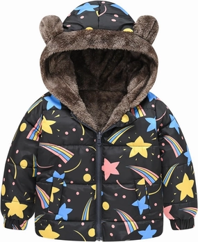 Toddler Winter Coat Boys Girls Bear Ears Hooded Puffer Jacket Fleece Lined Padded Down Coat Baby Quilted Bubble Coat