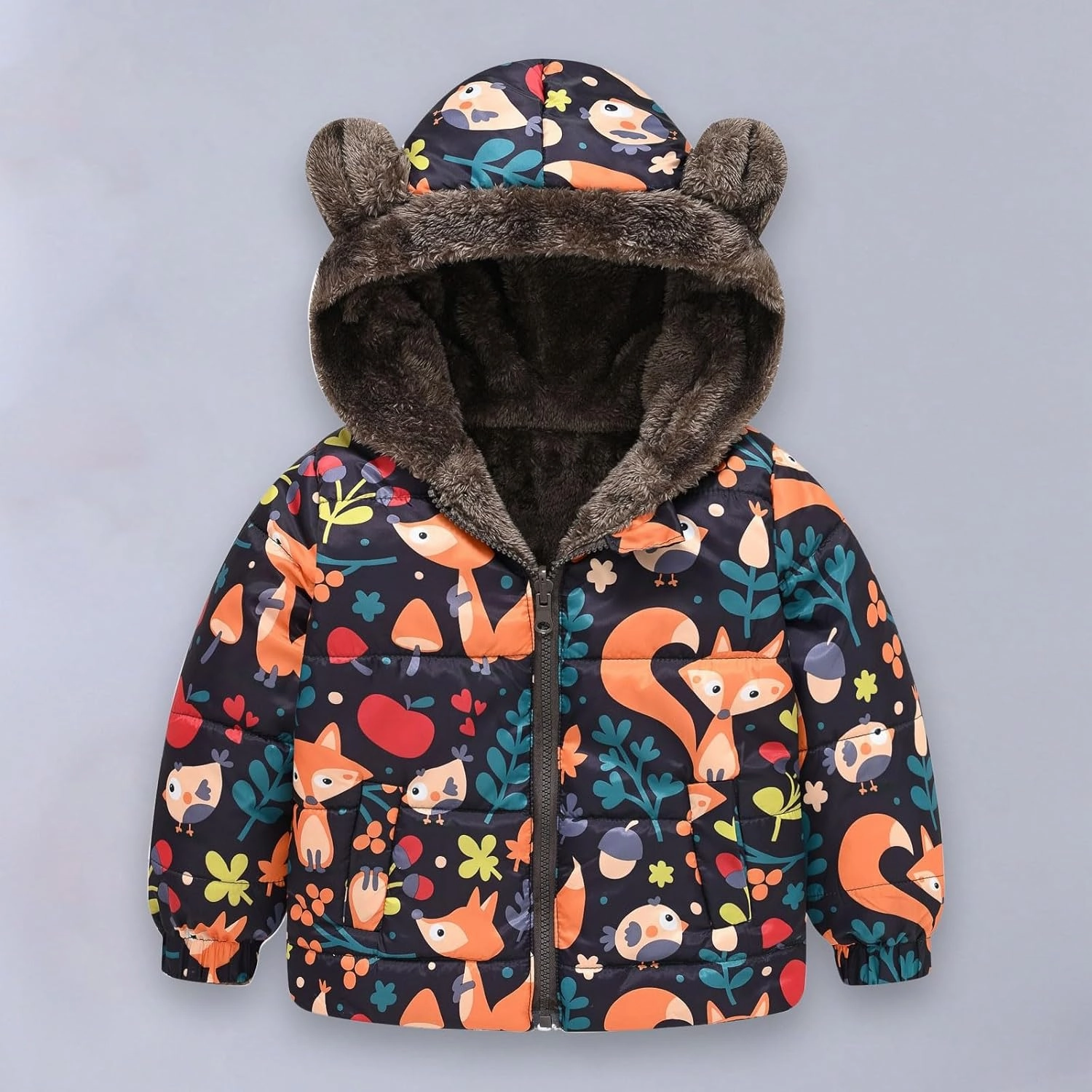 Toddler Winter Coat Boys Girls Bear Ears Hooded Puffer Jacket Fleece Lined Padded Down Coat Baby Quilted Bubble Coat
