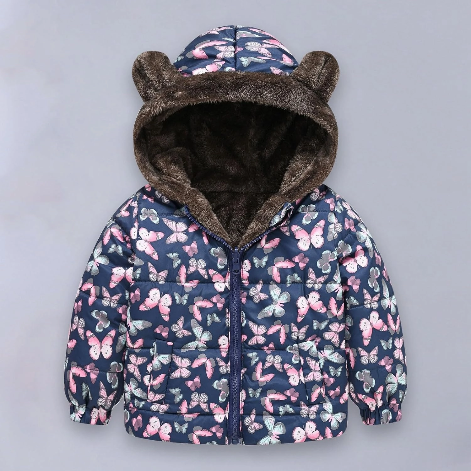 Toddler Winter Coat Boys Girls Bear Ears Hooded Puffer Jacket Fleece Lined Padded Down Coat Baby Quilted Bubble Coat