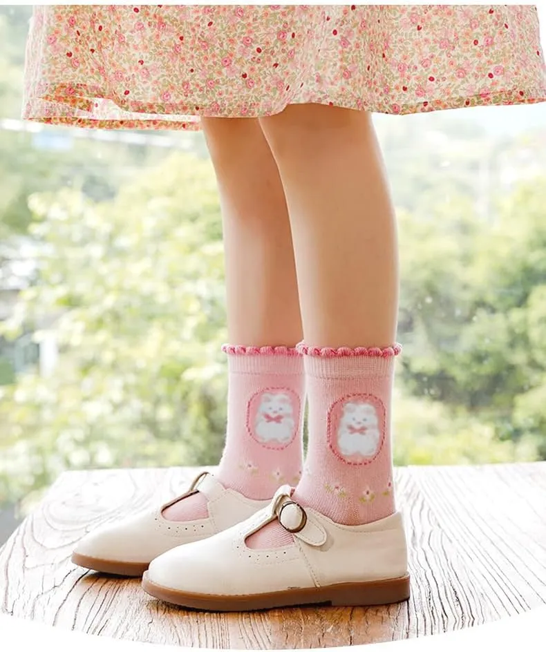 Toptim Kids Girls' Crew Socks Cute Casual Dress Cotton Socks 3-12 Years