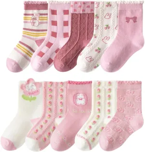 Toptim Kids Girls' Crew Socks Cute Casual Dress Cotton Socks 3-12 Years
