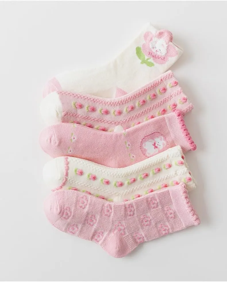 Toptim Kids Girls' Crew Socks Cute Casual Dress Cotton Socks 3-12 Years