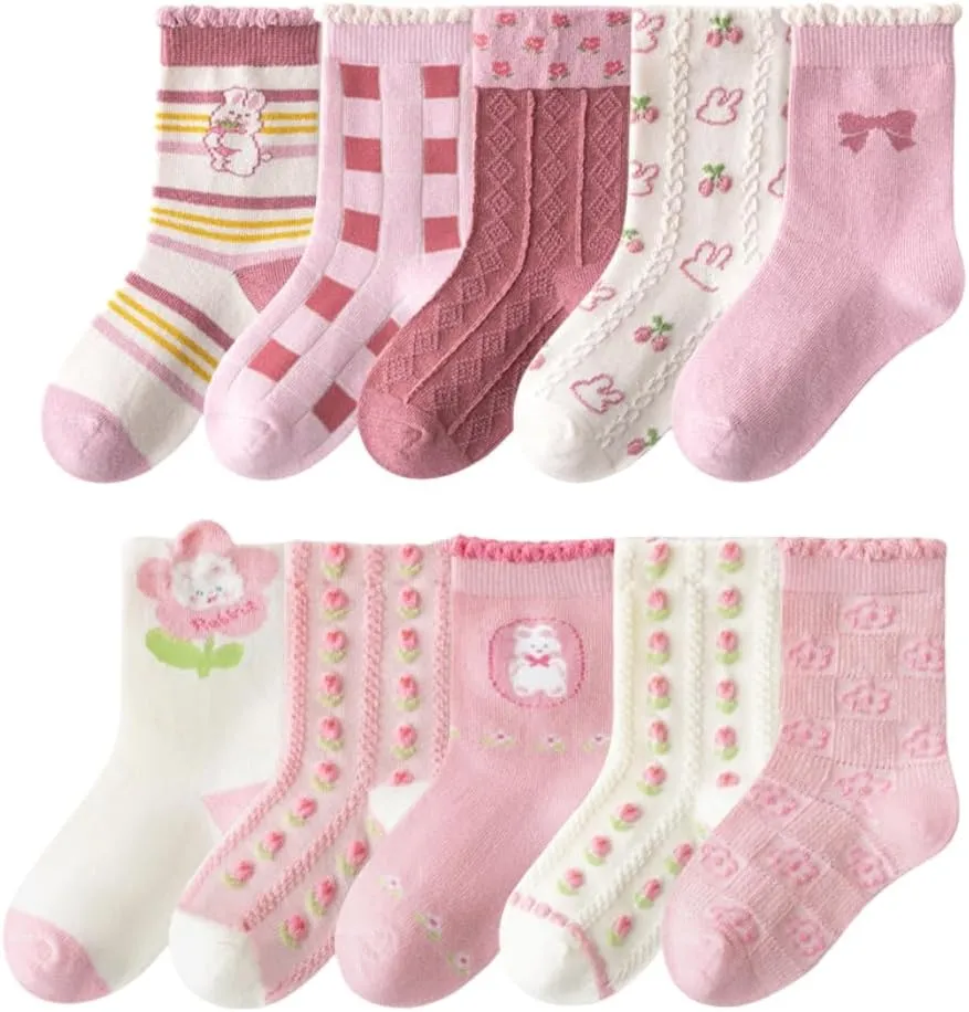 Toptim Kids Girls' Crew Socks Cute Casual Dress Cotton Socks 3-12 Years