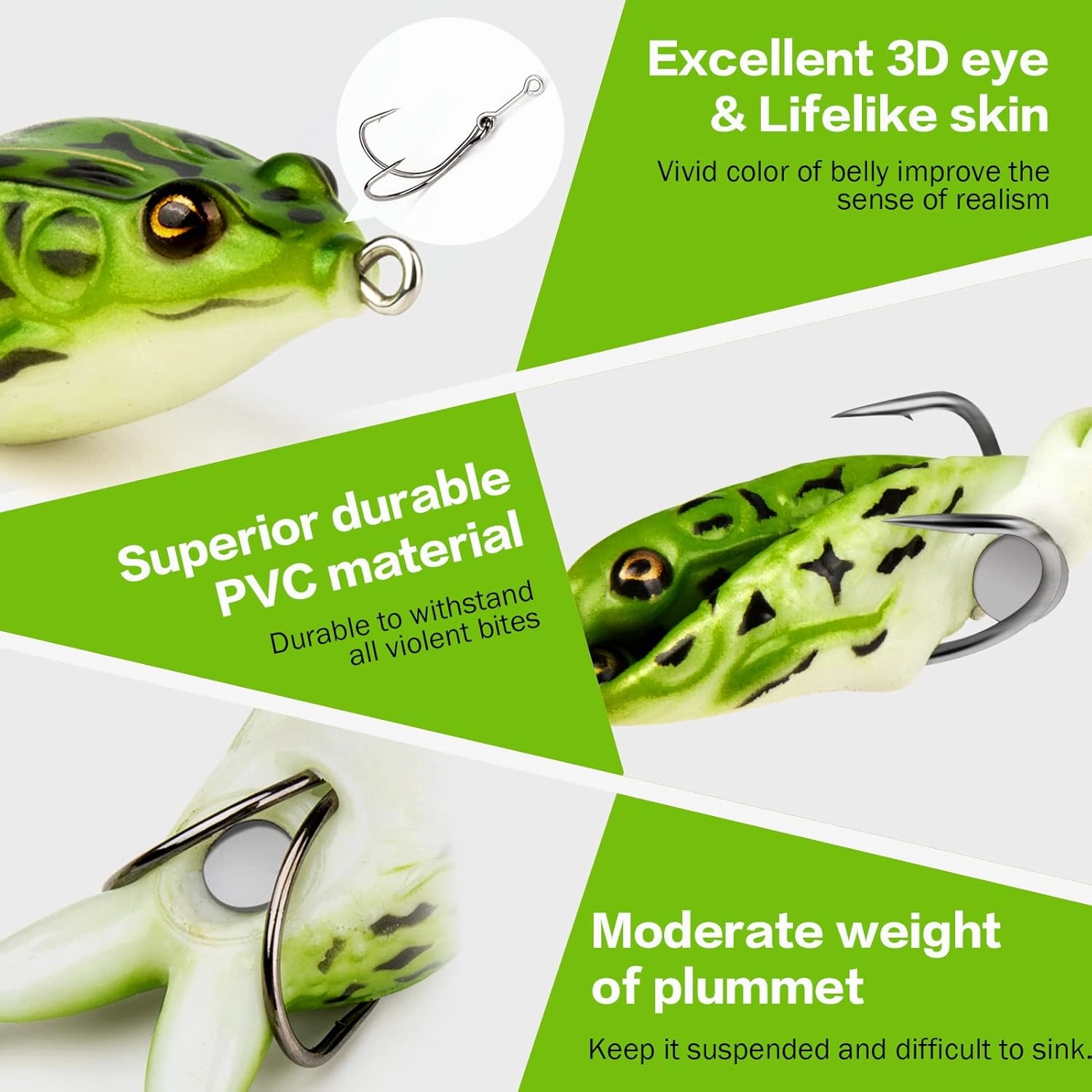 Topwater Frog Lure Bass Trout Fishing Lures Kit Set Realistic Prop Frog Soft Swimbait Floating Bait with Weedless Hooks for Freshwater Saltwater