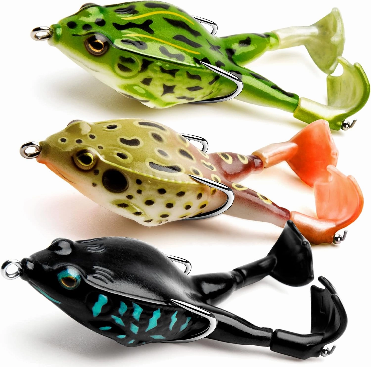 Topwater Frog Lure Bass Trout Fishing Lures Kit Set Realistic Prop Frog Soft Swimbait Floating Bait with Weedless Hooks for Freshwater Saltwater