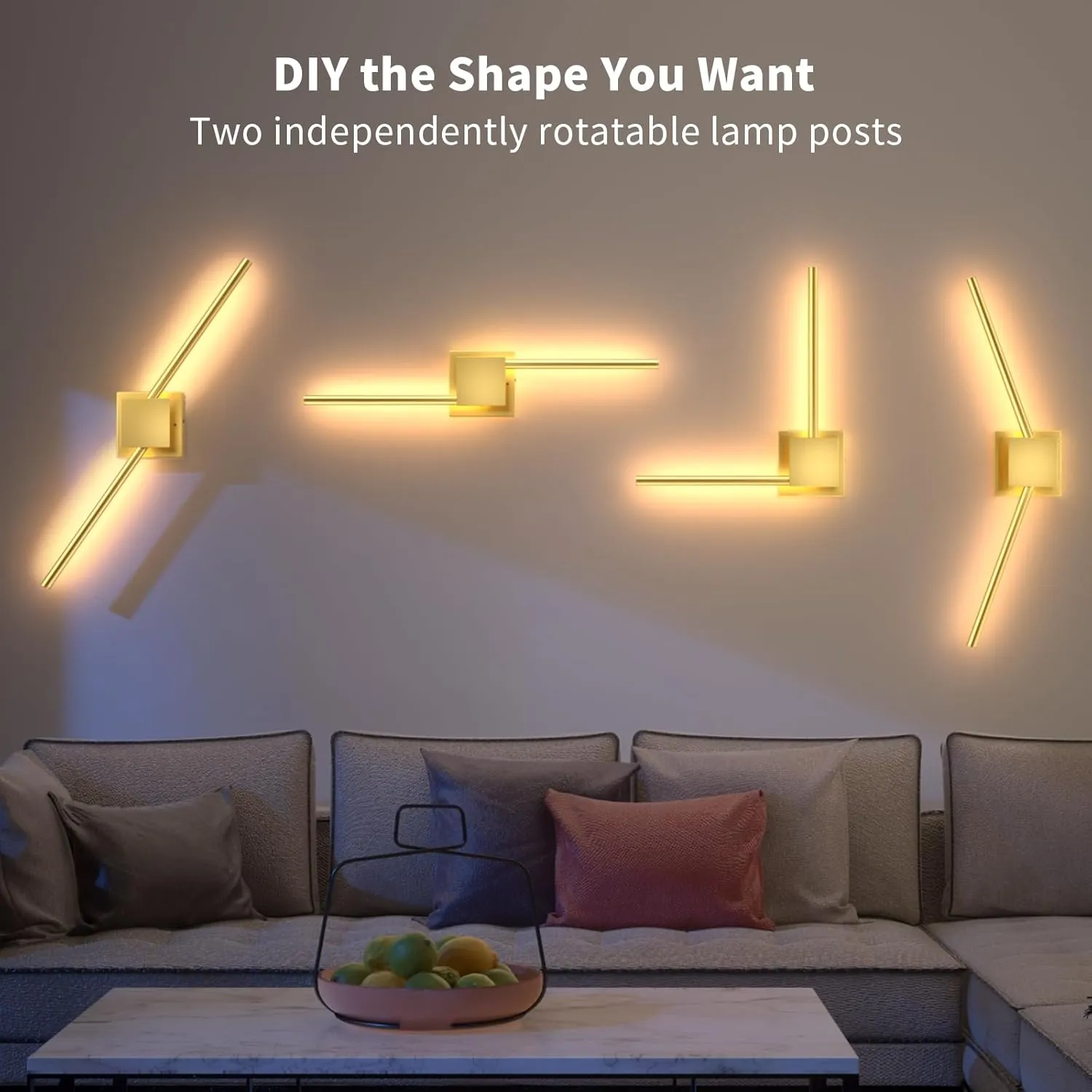 Torchlet Battery Operated Wall Sconce, Dimmable Wall Sconces Set of Two with DIY Independently Rotatable Lamppost, 3000K-6000K LED Wall Lights for Bedroom, Living Room, 28.3 Inch