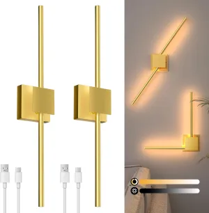 Torchlet Battery Operated Wall Sconce, Dimmable Wall Sconces Set of Two with DIY Independently Rotatable Lamppost, 3000K-6000K LED Wall Lights for Bedroom, Living Room, 28.3 Inch