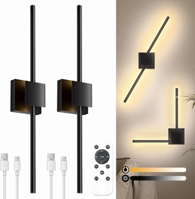 Torchlet Battery Operated Wall Sconces with Remote Control, Dimmable Wall Sconces Set of Two with DIY Independently Rotatable Lamppost, 3000K-6000K LED Wall Lights for Living Room, Bedroom, 28.3 Inch