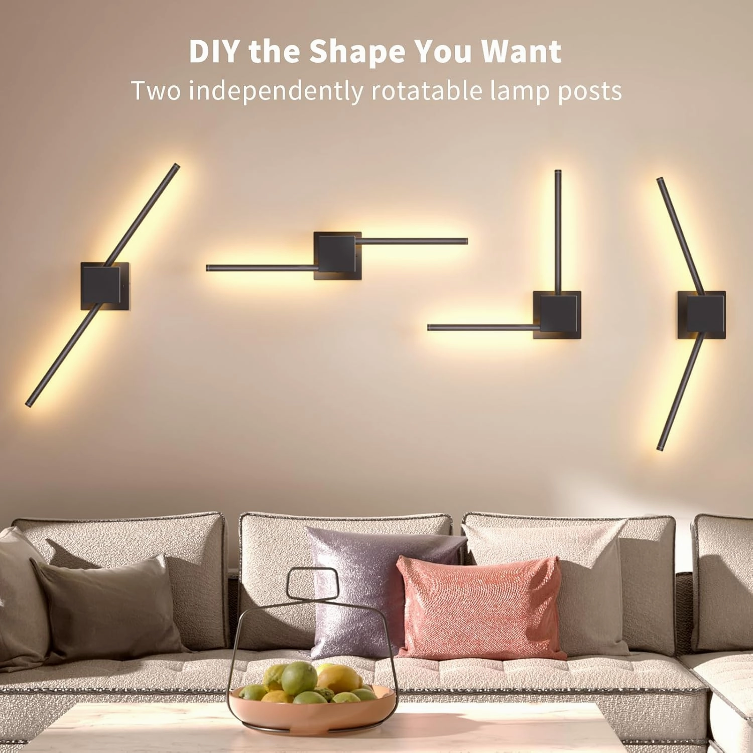 Torchlet Battery Operated Wall Sconces with Remote Control, Dimmable Wall Sconces Set of Two with DIY Independently Rotatable Lamppost, 3000K-6000K LED Wall Lights for Living Room, Bedroom, 28.3 Inch