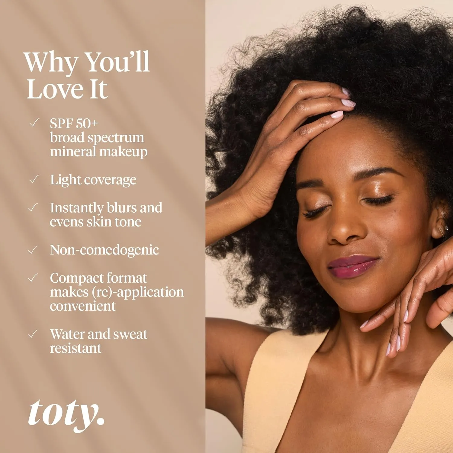 Toty by Sofia Vergara - Ilumina CC Creamy Compact SPF 50  Mineral Broad Spectrum Sunscreen for Face - Tinted Blurring Balm SPF- Matte, Light Coverage - Water & Sweat Resistant - All Skin Types - 1W