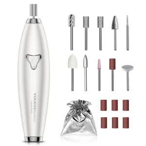 TOUCHBeauty Electric Nail Drill Cordless, 10 in 1 Professional Nail File Buffer Drill Machine for Acrylic Gel Nails, Rechargeable Metal Manicure Pedicure Kit for Women Men White (TB-17331)