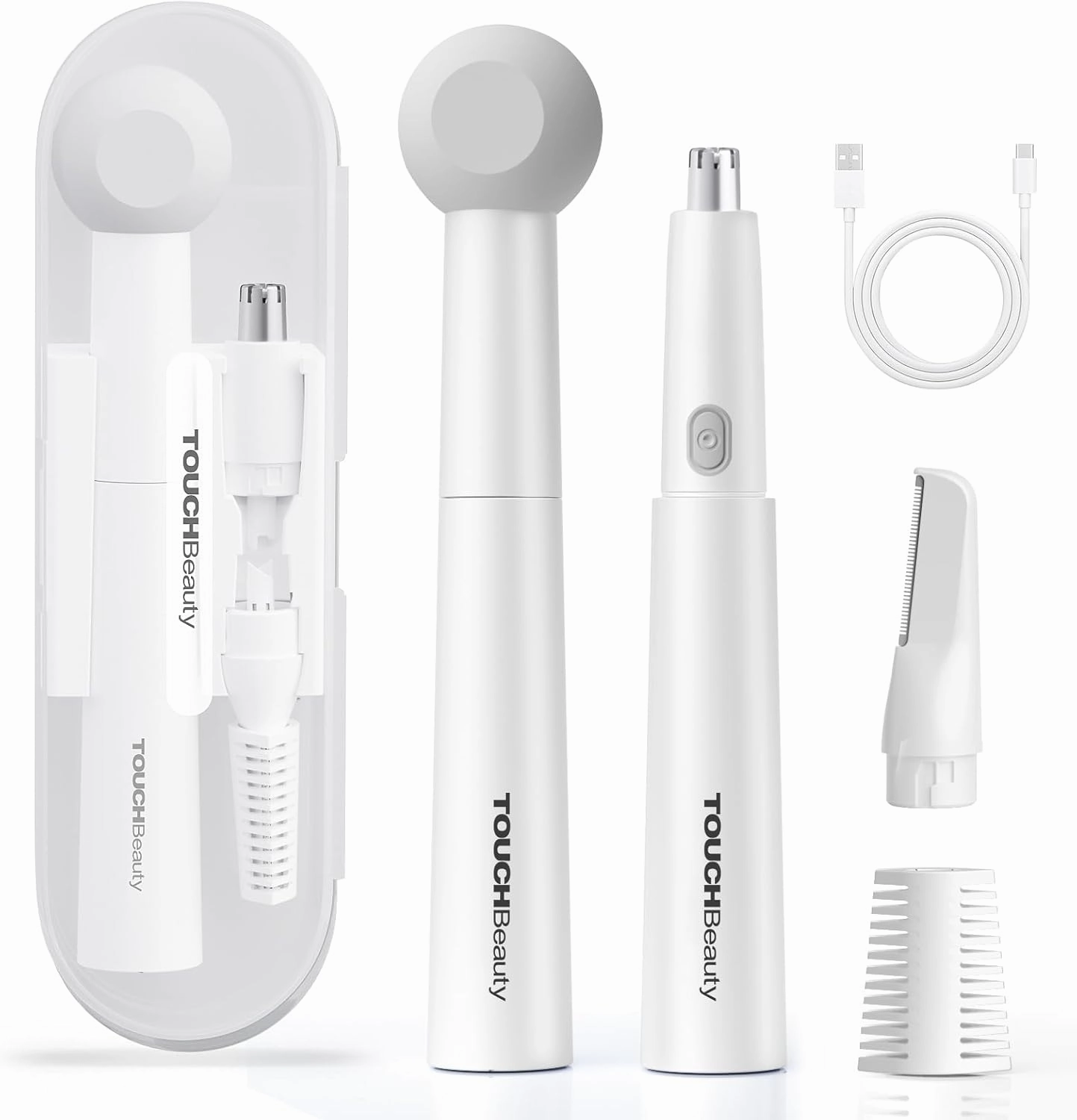 TOUCHBeauty Ear and Nose Hair Trimmer for Women-Upgraded All-in-One Facial Hair Trimmer with 11,000 RPM Powerful Motor, Rechargeable, IPX7 Waterproof, Easy to Clean, for Face Ear Nose and Eyebrow