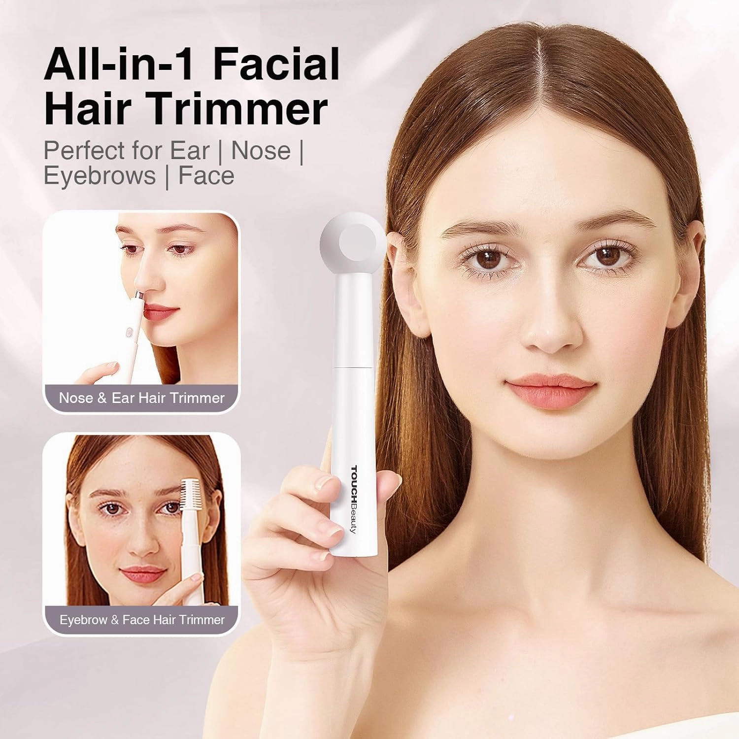 TOUCHBeauty Ear and Nose Hair Trimmer for Women-Upgraded All-in-One Facial Hair Trimmer with 11,000 RPM Powerful Motor, Rechargeable, IPX7 Waterproof, Easy to Clean, for Face Ear Nose and Eyebrow