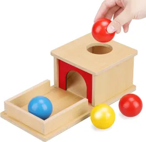 TOY Life Object Permanence Box with Tray and 3 Balls Montesorri Toys 6-12 Months Ball Drop Toy Box Wooden Baby Montessori Toys for Babies 6 to 12 Months