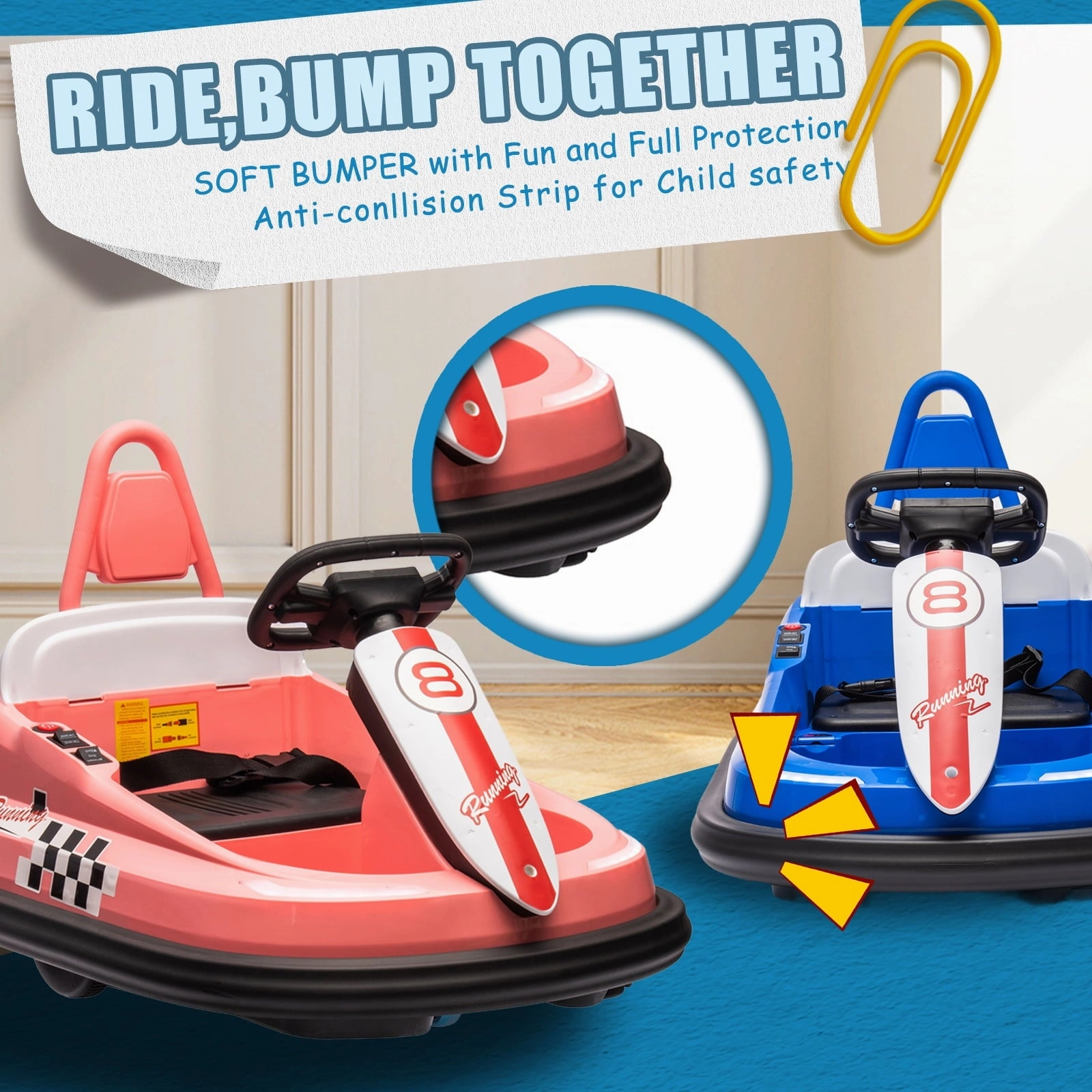 Track 7 6V Kids Ride On Bumper Car, Electric Toddles Ride On Car with Remote Control, 2 Driving Modes for Kids with Three Speed Adjustable, LED Lights, Horn, Bluetooth, Pink