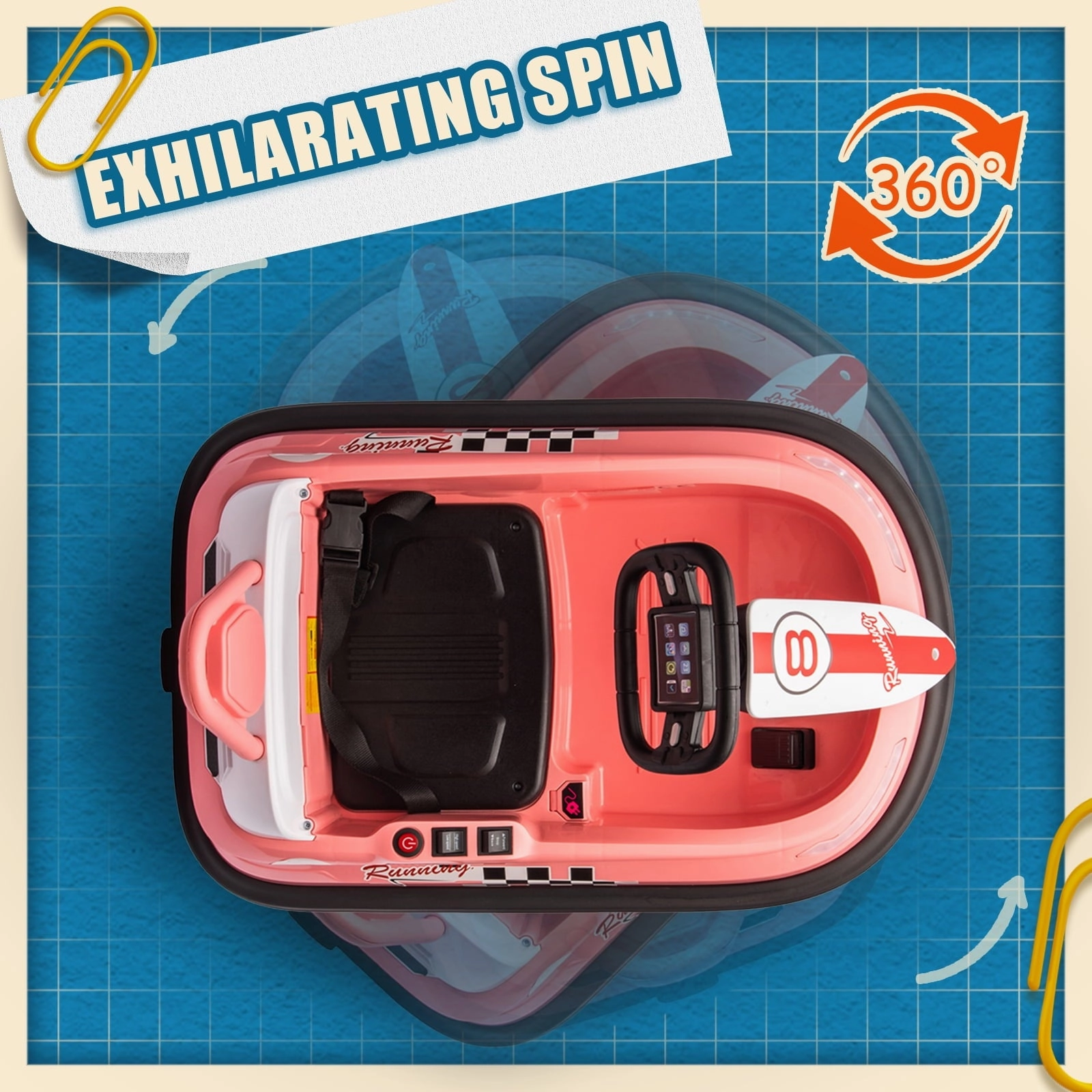 Track 7 6V Kids Ride On Bumper Car, Electric Toddles Ride On Car with Remote Control, 2 Driving Modes for Kids with Three Speed Adjustable, LED Lights, Horn, Bluetooth, Pink