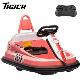 Track 7 6V Kids Ride On Bumper Car, Electric Toddles Ride On Car with Remote Control, 2 Driving Modes for Kids with Three Speed Adjustable, LED Lights, Horn, Bluetooth, Pink
