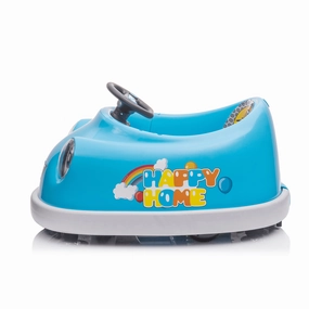 Track 7 Kids Ride on Bumper Car, 12V Electric Car for Boys Girls, Age 1-6 Years, with Remote Control, Bluetooth, Push Rod, Rocking Horse Mode, 360 Degree Turning, Blue