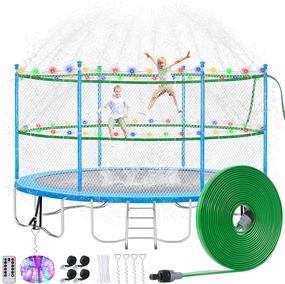 Trampoline Accessories Kit - Trampolines Sprinkler, 40FT LED Lights and Stakes, Non-Damaging to Net, Features 8 Light Modes, Compatible with 8 10 12 14 15 16FT Trampolines