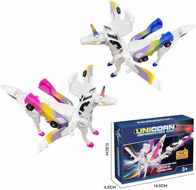 Transforming Car Robot Toys, Unicorn Racing Car Set, Boys and Girls, Automatic Deformation, Magnetic Connections, Educational, Collision to Magical Unicorns, Birthday Party (Blue)…