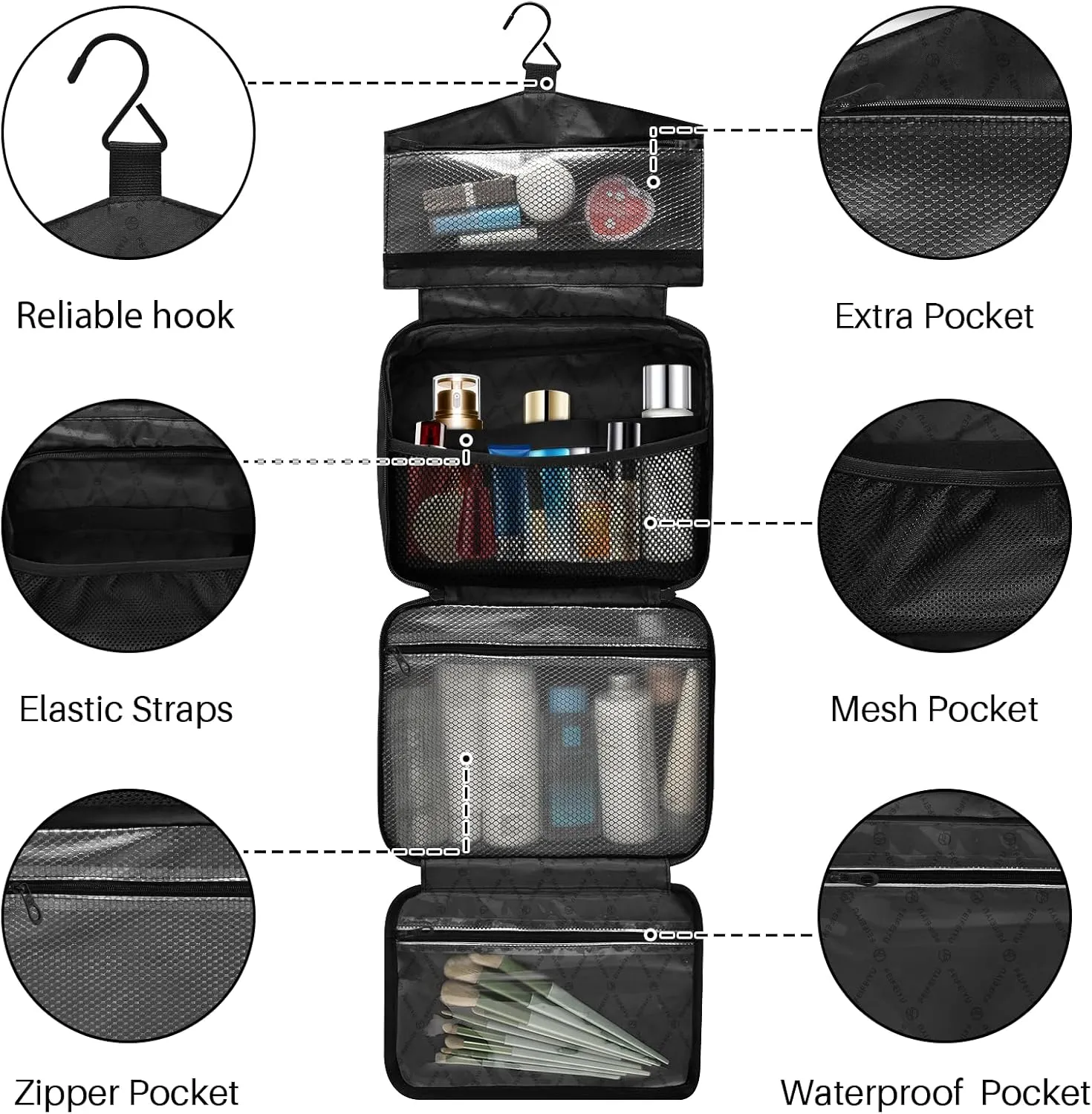 Travel Toiletry Bag for Woman/Men, Cute Smiling Pink Strawberry Hanging Organizer Bag with Pockets Portable Folding Travel Case Bags for Makeup Cosmetic Toiletries Storage Traveling-M