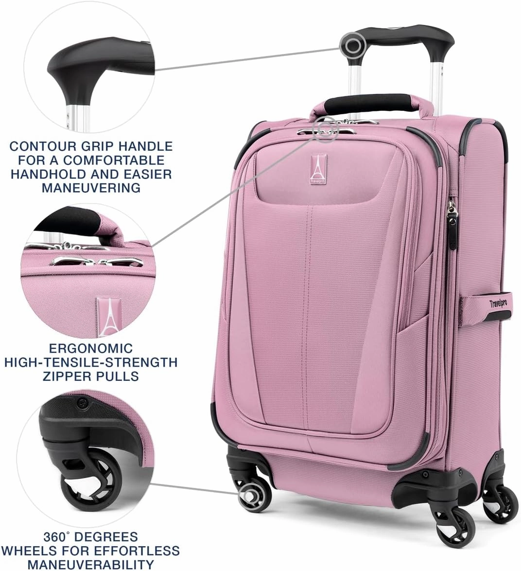 Travelpro Maxlite 5 Softside Expandable Carry on Luggage with 4 Spinner Wheels, Lightweight Suitcase, Men and Women, Orchid Pink Purple, Compact Carry on 20-Inch