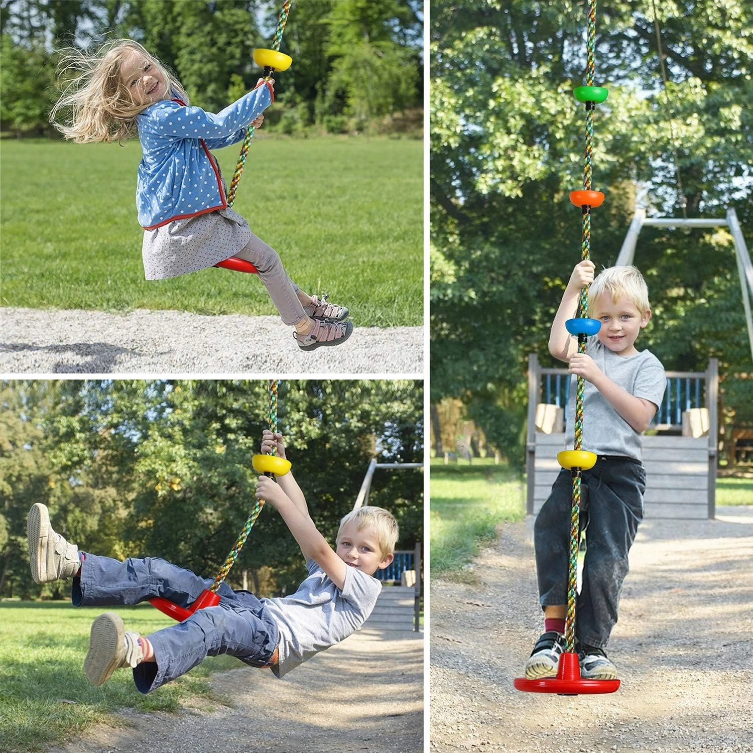 Tree Swing for Kids Backyard Single Disc Rope Seat for Tree Indoor Outdoor Playground Swing Set Accessories with Thickening 4 Ft Strap-Cyan