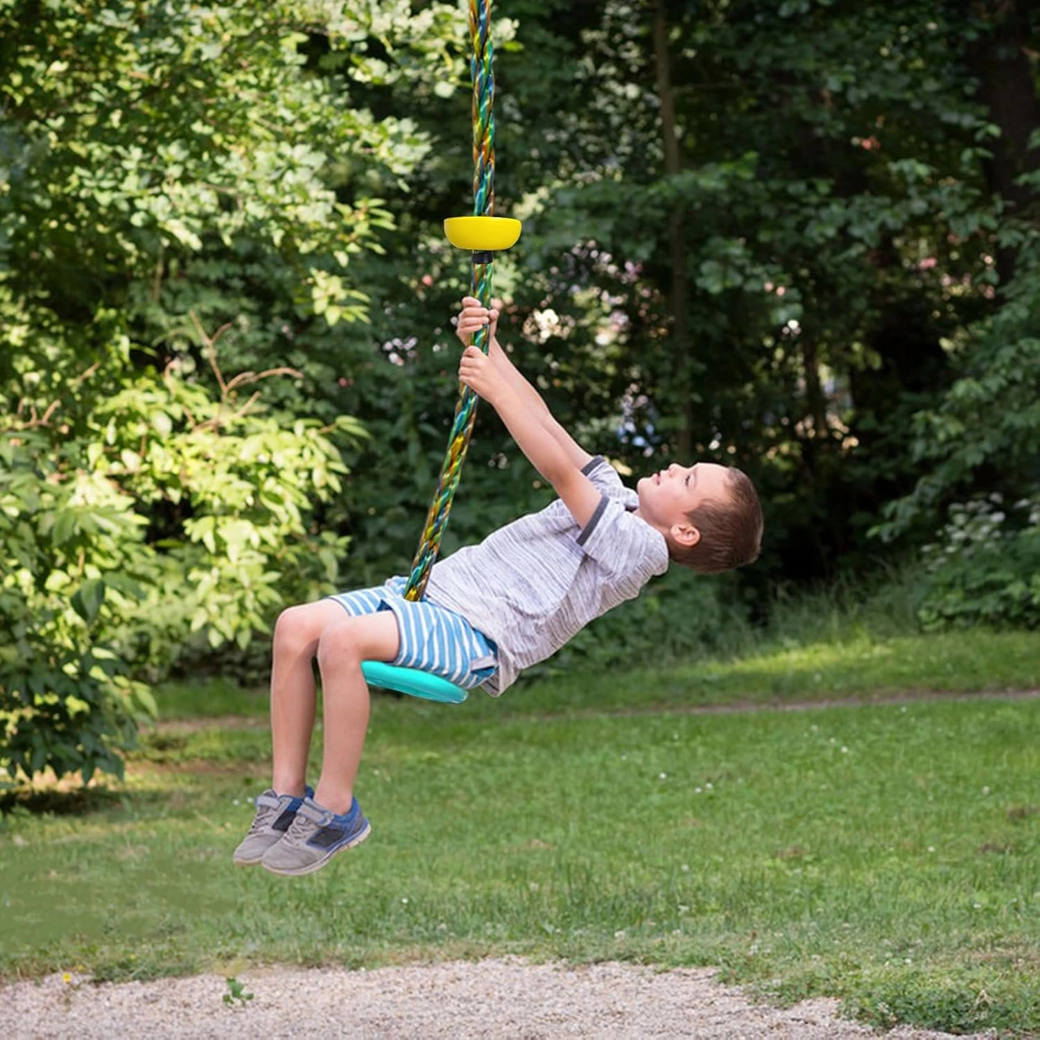 Tree Swing for Kids Backyard Single Disc Rope Seat for Tree Indoor Outdoor Playground Swing Set Accessories with Thickening 4 Ft Strap-Cyan