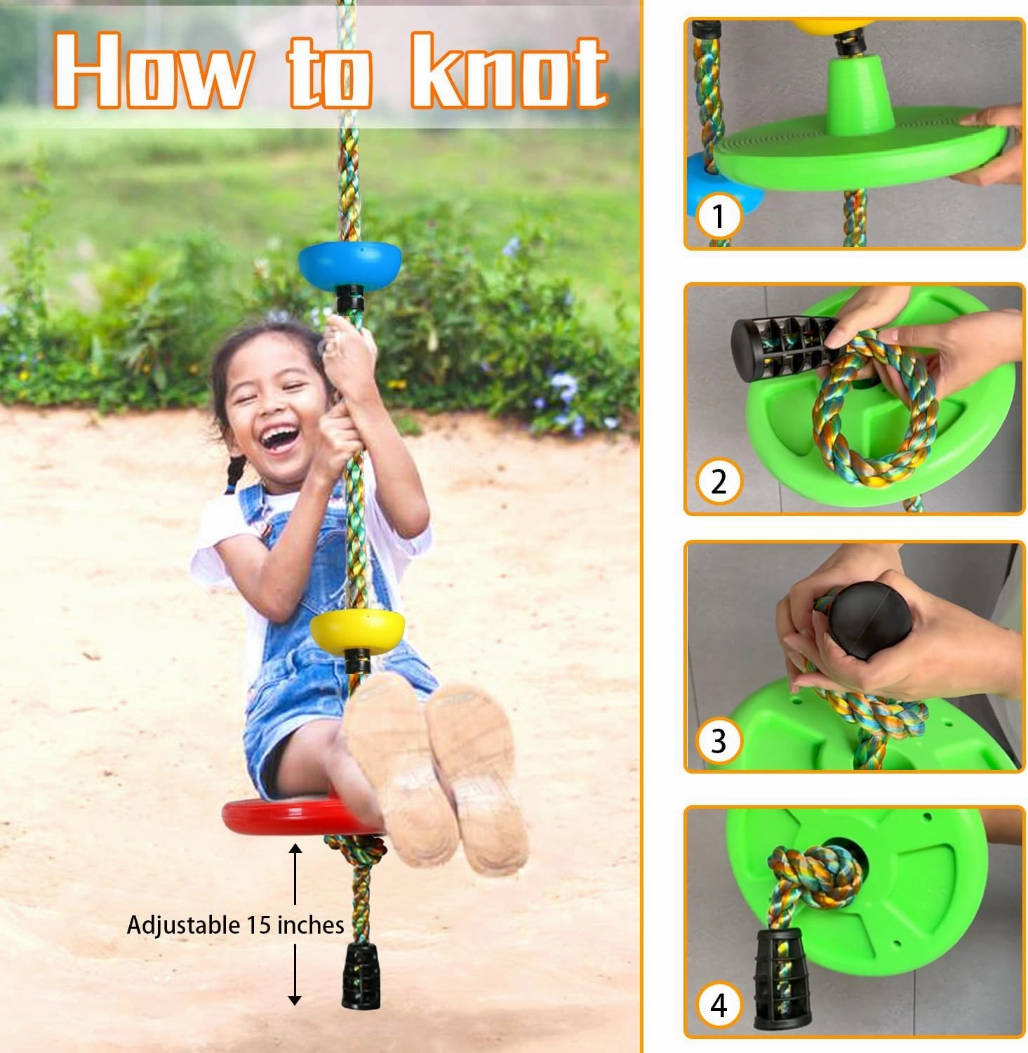 Tree Swing for Kids Backyard Single Disc Rope Seat for Tree Indoor Outdoor Playground Swing Set Accessories with Thickening 4 Ft Strap-Cyan