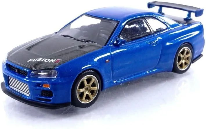TrueScale Miniatures Mini GT 1/64 Nissan Skyline GT-R R34 Top Secret Bayside Blue (Right Handle) Finished Product