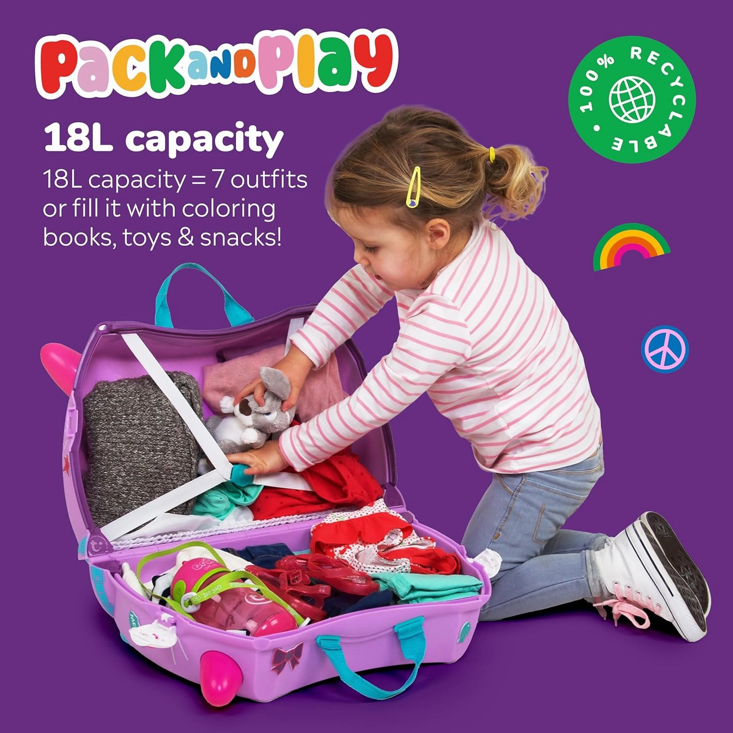 Trunki Ride-On Kids Suitcase | Tow-Along Toddler Luggage | Carry-On Cute Bag with Wheels | Kids Luggage and Airplane Travel Essentials: Cassie Cat Lilac