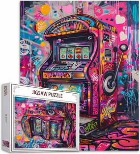Tucocoo 1000 Piece Jigsaw Puzzles for Adults Graffiti Game Slot Machine Painting Puzzle Retro Street Art 1000 Pieces Puzzles for Challenging Family Activity Game Colorful DIY Puzzle Wall Decor Gifts