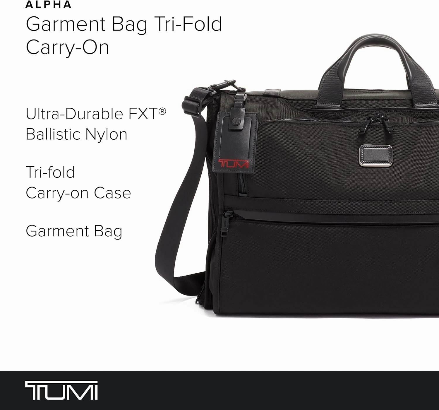 TUMI - Alpha Garment Bag Tri-Fold Carry-On - Gown & Suit Carrier - Travel Garment Bag - Hand Carry Luggage - TUMI Tracer - Black