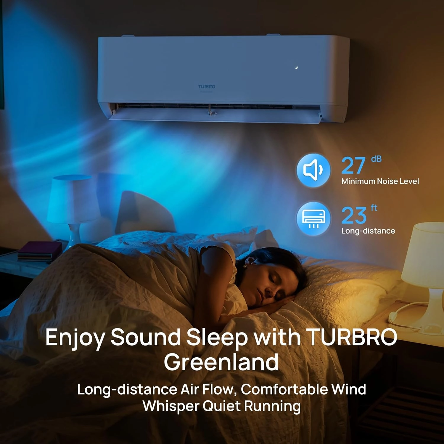 TURBRO 9,000 BTU Ductless Mini Split Inverter AC with Heat Pump, 23.5 SEER2, 230V, WiFi-Enabled, Cools up to 450 Sq.Ft, Energy Star, Greenland Series