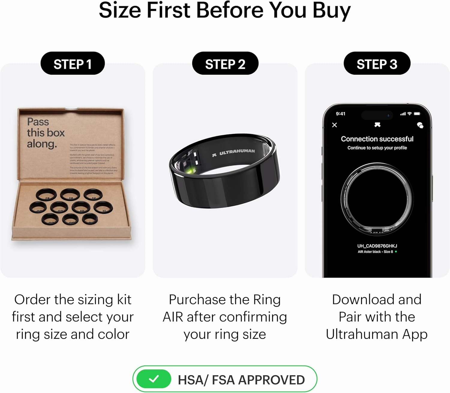 ULTRAHUMAN Ring AIR-Smart Ring Health Tracker, Size First Sizing Kit,Sleep Tracker,Smart Ring for Men/Women,Fitness Tracker (Made in India, Aster Black, 7)