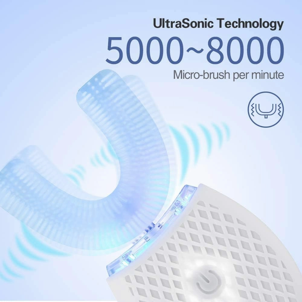 Ultrasonic Automatic Toothbrush, Auto Toothbrush for Adult, 360° Sonic Toothbrush Waterproof, Rechargeable Electric Ultrasonic Toothbrush, Teeth whitening Brush for Home and Travel Use (White, M)