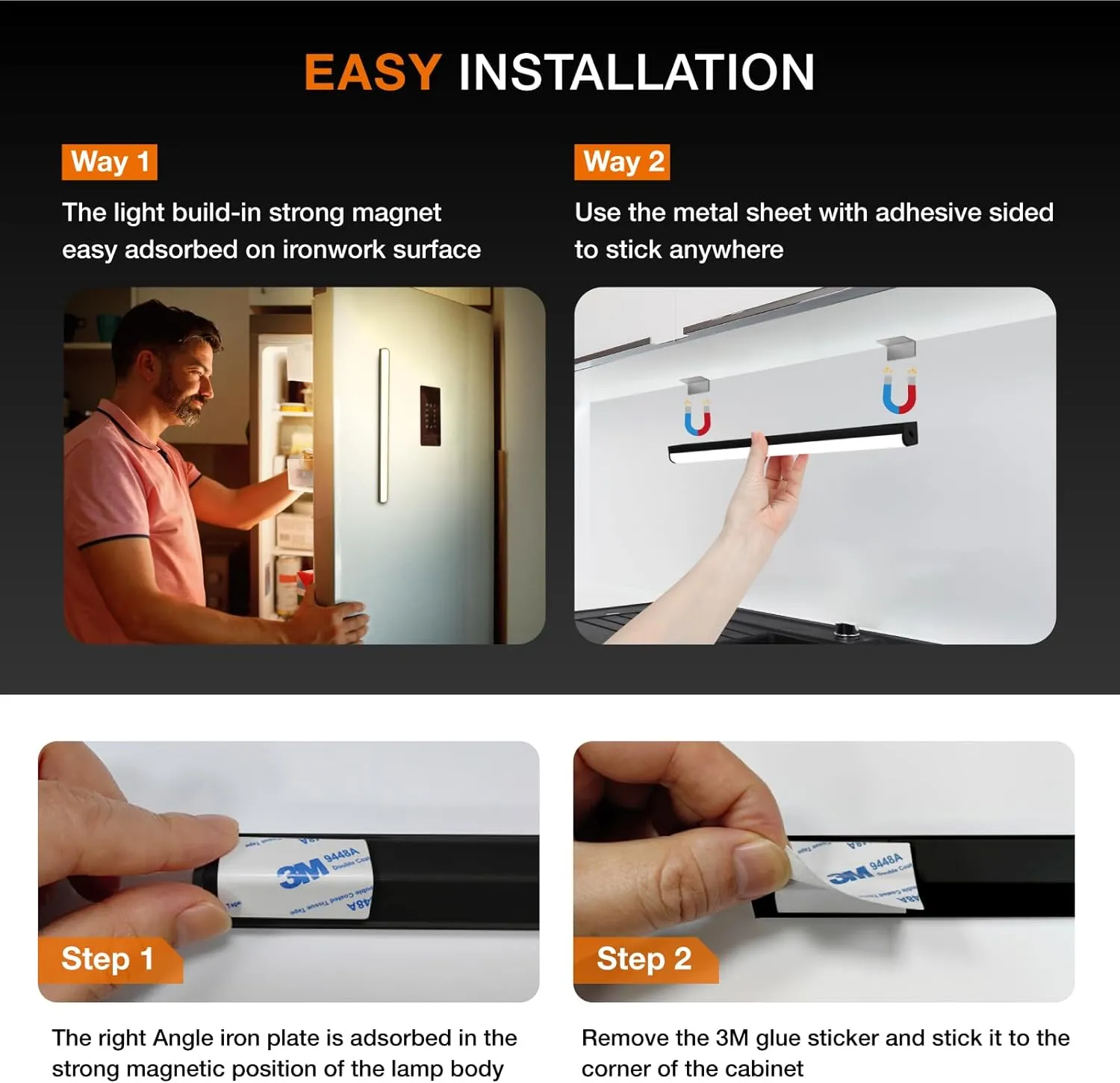 Under Cabinet Lights Remote Control,2 Pack Magnetic Dimmable Closet Lights,USB Rechargeable Wireless LED Shop Light,Ceiling and Under Counter Lights for Kitchen (Black, 30CM)