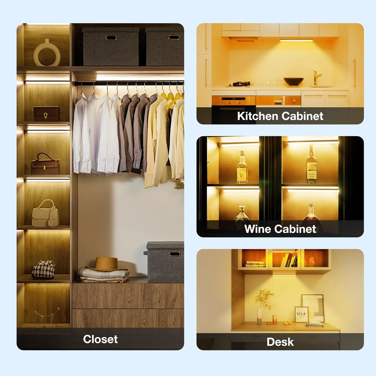 Under Cabinet Lights Remote Control,2 Pack Magnetic Dimmable Closet Lights,USB Rechargeable Wireless LED Shop Light,Ceiling and Under Counter Lights for Kitchen (Black, 30CM)