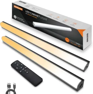 Under Cabinet Lights Remote Control,2 Pack Magnetic Dimmable Closet Lights,USB Rechargeable Wireless LED Shop Light,Ceiling and Under Counter Lights for Kitchen (Black, 30CM)
