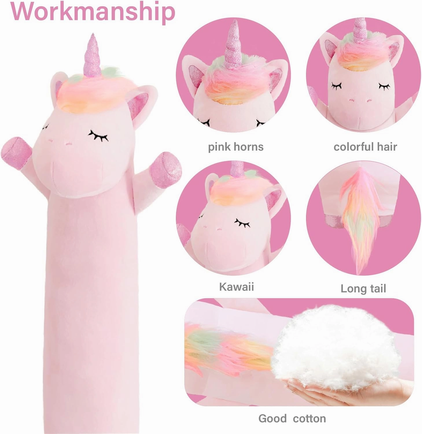 Unicorn Stuffed Animal,19.6 Inch Unicorn Plush,Long Unicorn Plushies Body Pillow, Pink Unicorn Plush Toy Gift for Girls
