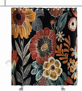 Unique Floral Boho Shower Curtain Vintage Retro Flowers Shower Curtains Colorful Spring Botanical Flower Waterproof Bathroom Decor Accessory with Hooks 72" W × 84" H