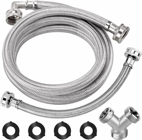 Upgraded 6Ft Steam Dryer Hose Kit by Puxyblue Includes 6Ft Braided Stainless Steel hose with 90 Degree Elbow, 1Ft Inlet Adapter Hose, Y-connector - Burst Proof Line Fit for All Steam Dryers