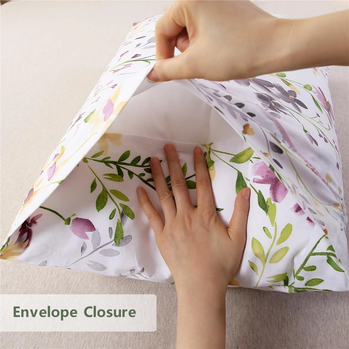URBONUR 100% Cotton Pillowcases Set of 2 Standard Size Floral Printed Pillow Cases Soft Breathable Cooling Pillowcase Decorative Pillow Cover (Standard, 20x26 Inches, Lilac)
