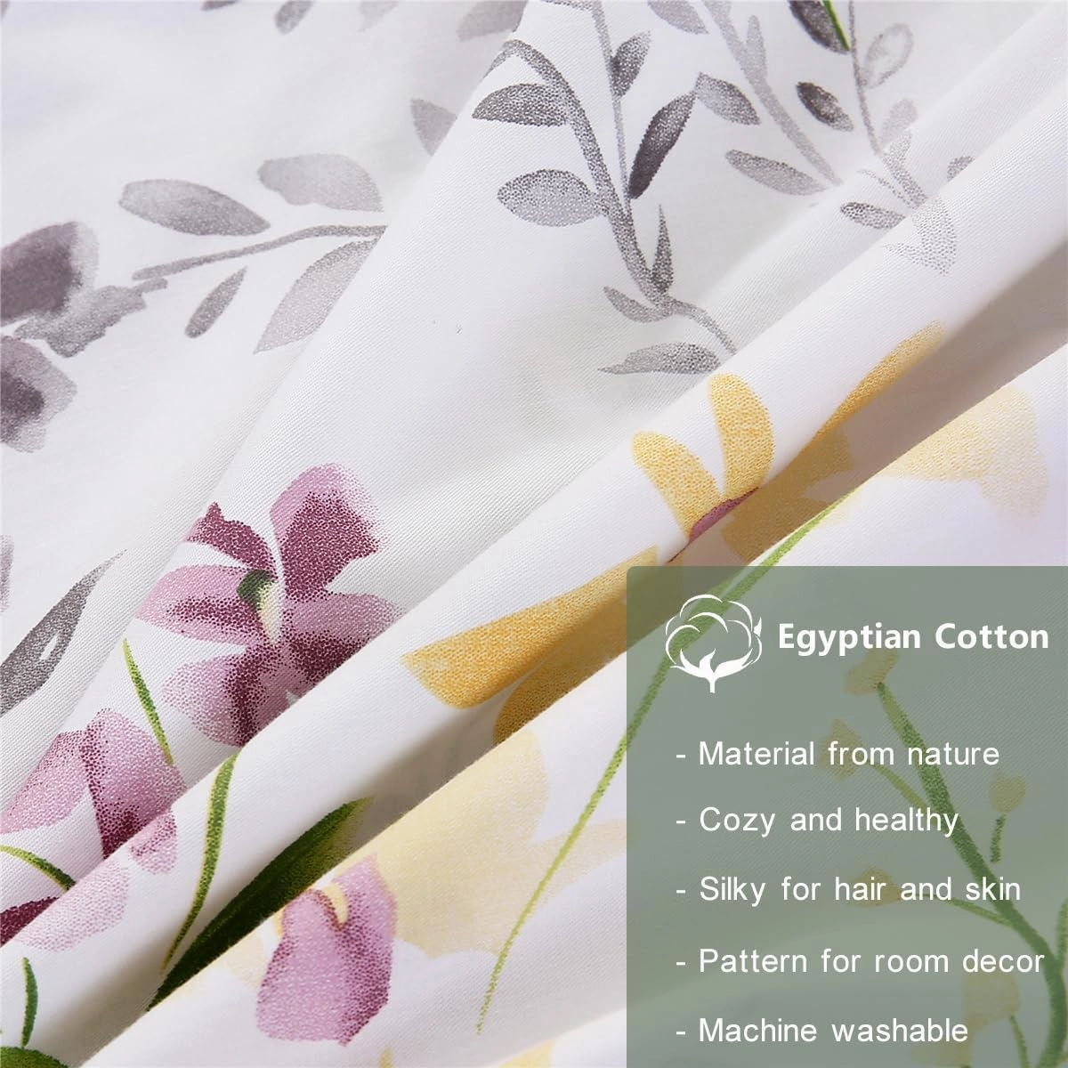 URBONUR 100% Cotton Pillowcases Set of 2 Standard Size Floral Printed Pillow Cases Soft Breathable Cooling Pillowcase Decorative Pillow Cover (Standard, 20x26 Inches, Lilac)