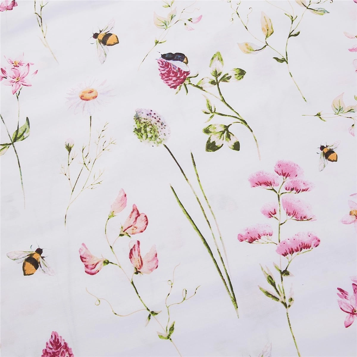 URBONUR 100% Cotton Pillowcases Set of 2 Standard Size Garden Pink Flowers Bees Printed Pillow Cases Soft Cooling Pillowcase Decorative Pillow Cover (Standard, 20x26 Inches, Pink Bee)