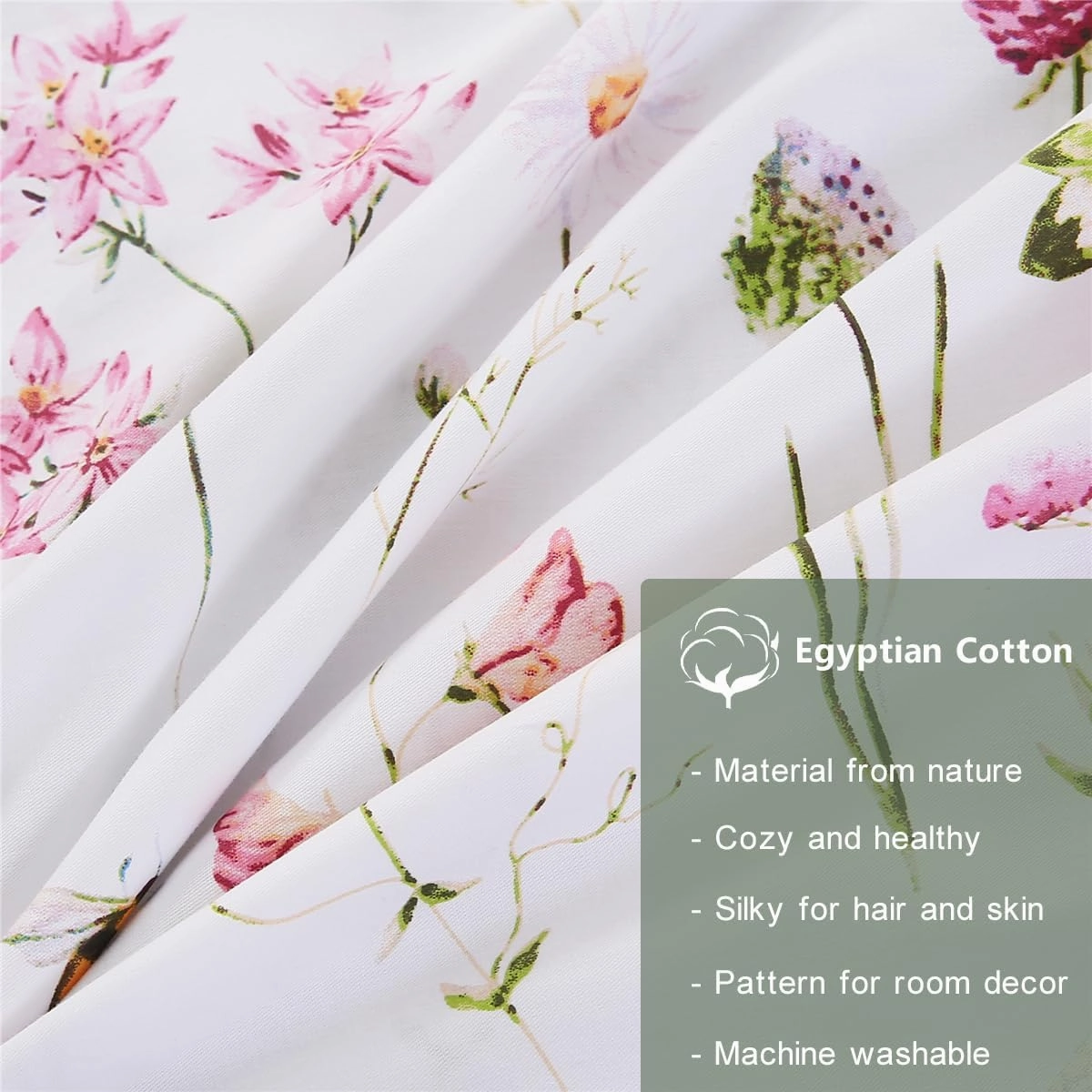 URBONUR 100% Cotton Pillowcases Set of 2 Standard Size Garden Pink Flowers Bees Printed Pillow Cases Soft Cooling Pillowcase Decorative Pillow Cover (Standard, 20x26 Inches, Pink Bee)
