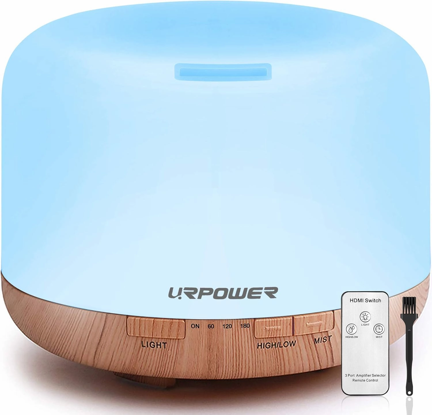 URPOWER 500ml Essential Oil Diffuser with Cool Mist Humidifier Function - 7 Color Changing LED Lights, 4 Timer Modes & Auto Shut-Off Ultrasonic Aromatherapy Scent Diffuser for Home, Office