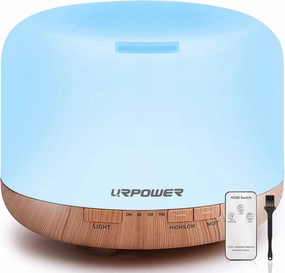 URPOWER 500ml Essential Oil Diffuser with Cool Mist Humidifier Function - 7 Color Changing LED Lights, 4 Timer Modes & Auto Shut-Off Ultrasonic Aromatherapy Scent Diffuser for Home, Office