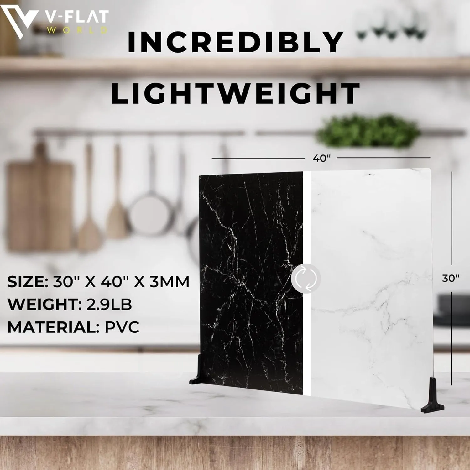 V-FLAT WORLD Duo Board Product Photography Backdrops - 2-Sided Background for Photography, Realistic Item & Food Photography Background - Includes 2 Legs & Mat - 30" x 40", Onyx Marble/Alpine Marble
