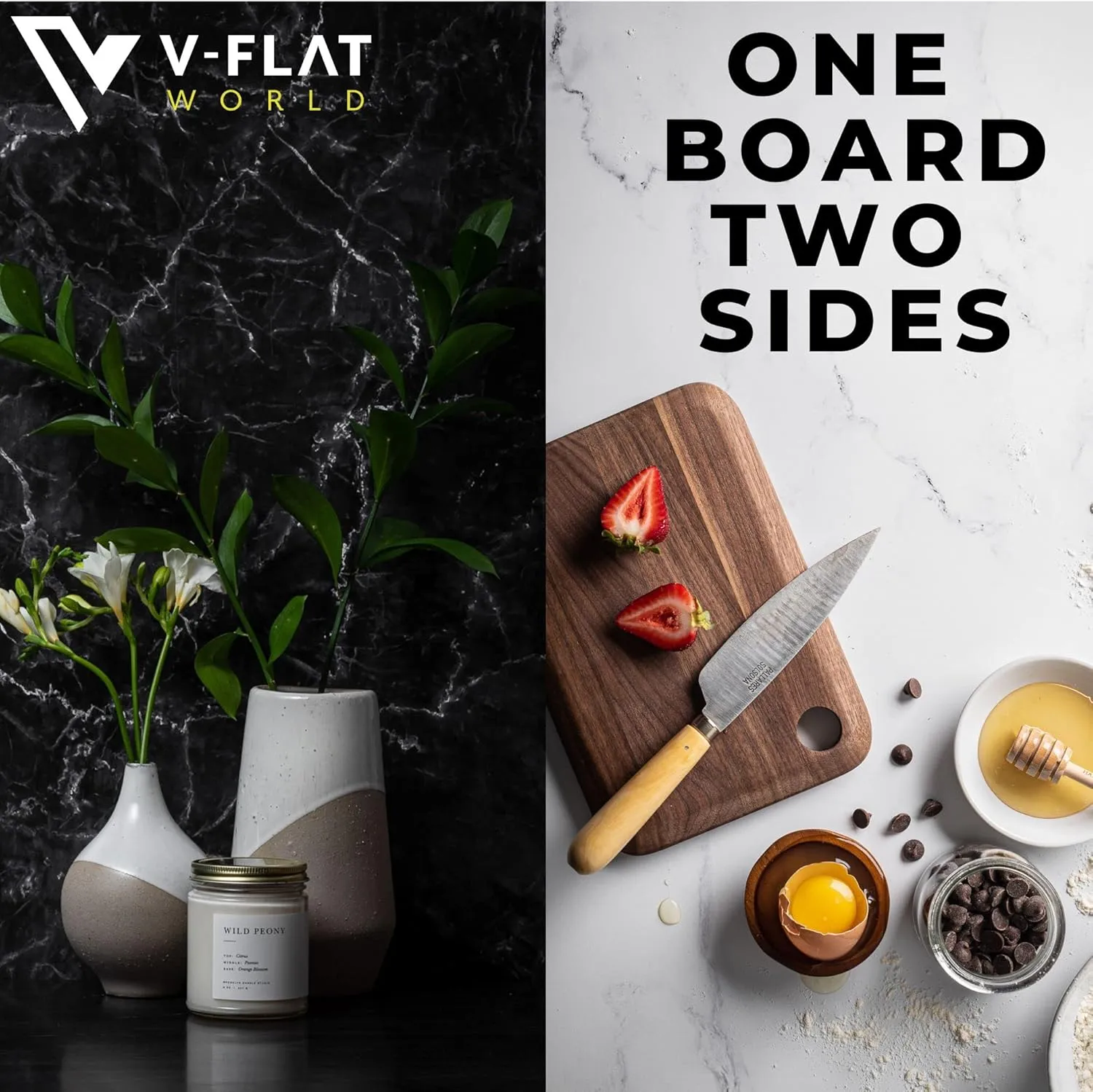 V-FLAT WORLD Duo Board Product Photography Backdrops - 2-Sided Background for Photography, Realistic Item & Food Photography Background - Includes 2 Legs & Mat - 30" x 40", Onyx Marble/Alpine Marble